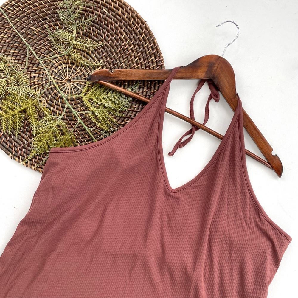 Old Navy Womens Top Shirt Brown Ribbed Halter Tie Neck Plus Size 4X